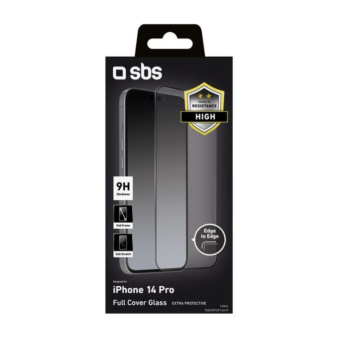 Vetro temperato Full Cover per iPhone 14 Pro, Black, SBS