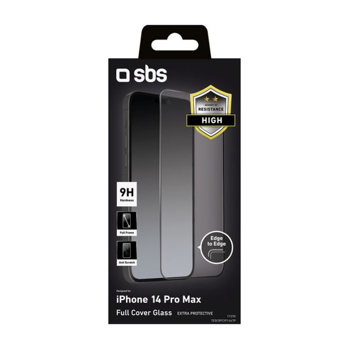 Vetro temperato Full Cover per iPhone 14 Pro Max, Black, SBS