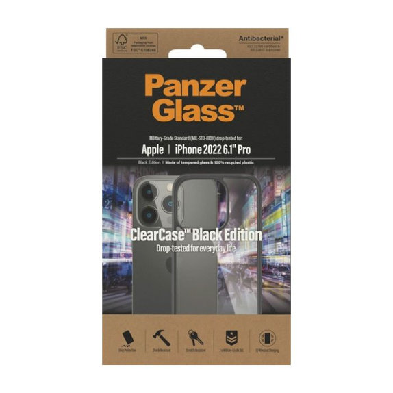 Custodia ClearCase per iPhone 14 Pro, Black, PanzerGlass