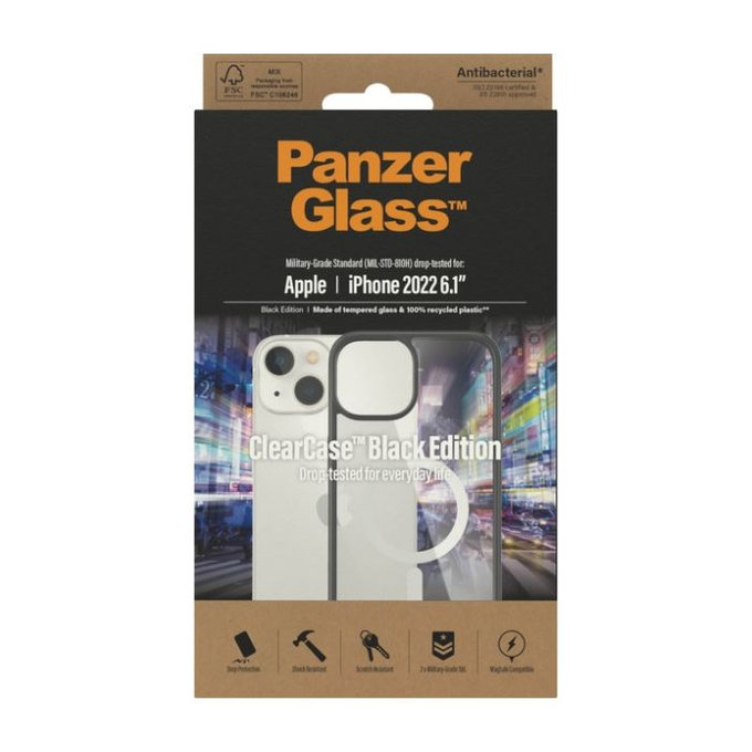 Custodia ClearCase con MagSafe per iPhone 14, Black, PanzerGlass
