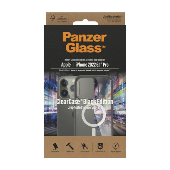 Custodia ClearCase con MagSafe per iPhone 14 Pro, Black, PanzerGlass