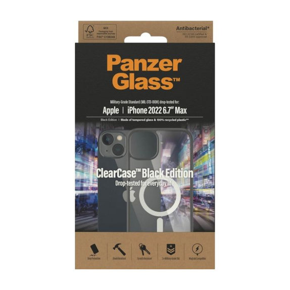Custodia ClearCase con MagSafe per iPhone 14 Plus, Black, PanzerGlass