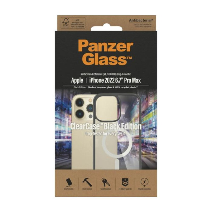 Custodia ClearCase con MagSafe per iPhone 14 Pro Max, Black, PanzerGlass
