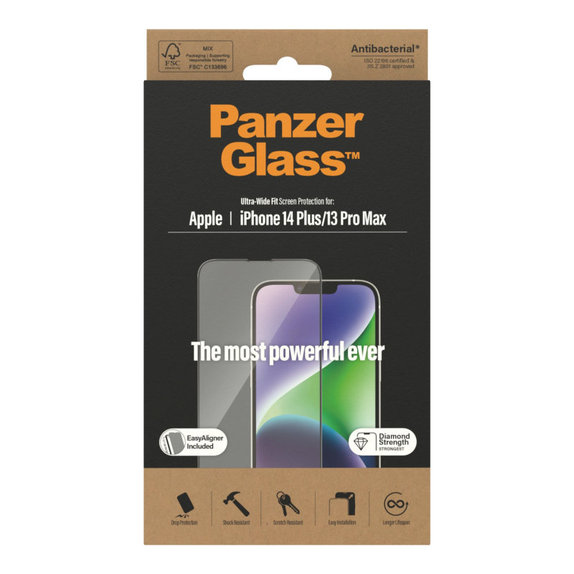 Vetro temperato UWF AB con applicatore per iPhone 14 Plus/13 Pro Max, Nero, PanzerGlass