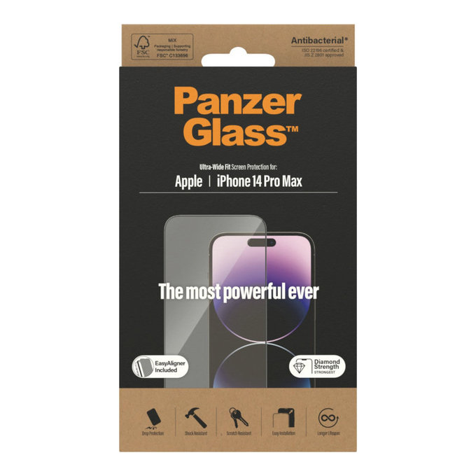 Vetro temperato UWF AB con applicatore per iPhone 14 Pro Max, Nero, PanzerGlass