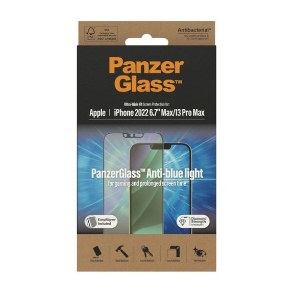 Vetro temperato UWF Anti-Bluelight AB per iPhone 13 Pro Max, 14 Plus, PanzerGlass