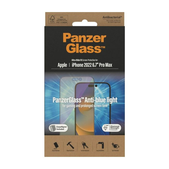 Vetro temperato UWF Anti-Bluelight AB per iPhone 14 Pro Max, PanzerGlass