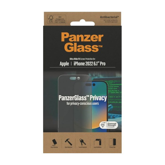 Vetro temperato UWF Privacy AB per iPhone 14 Pro, PanzerGlass