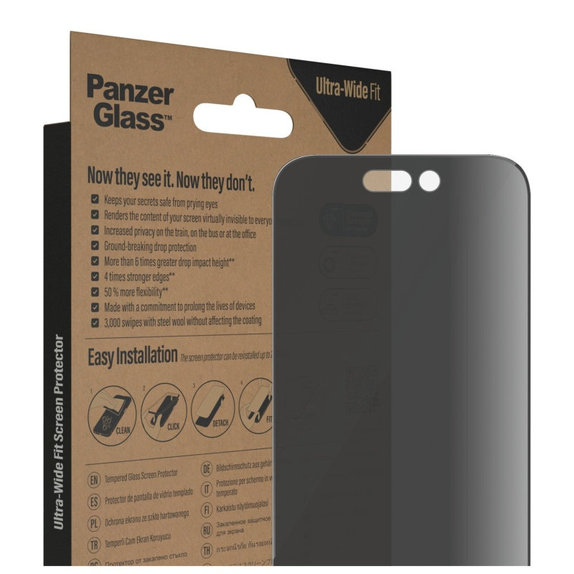 Vetro temperato UWF Privacy AB con applicatore per iPhone 14 Pro, Nero, PanzerGlass
