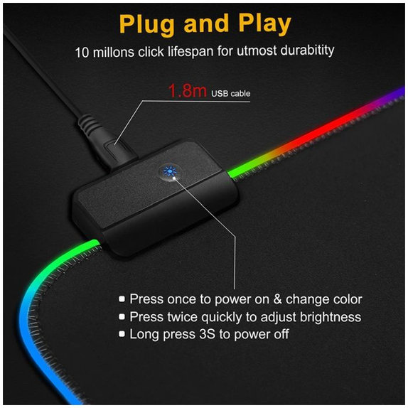 Tappetino per mouse e tastiera con RGB 90x40cm, Black, FixPremium