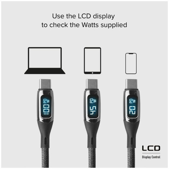 Cavo da USB-C a USB-C con display LCD e PowerDelivery 100W 1 m, Black, SBS