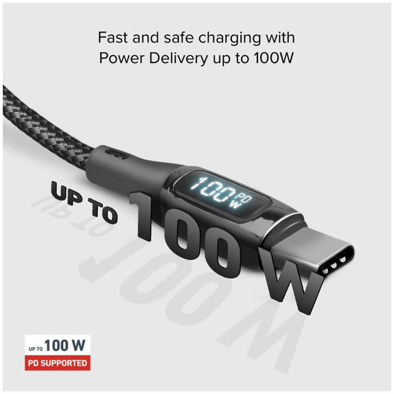 Cavo da USB-C a USB-C con display LCD e PowerDelivery 100W 1 m, Black, SBS