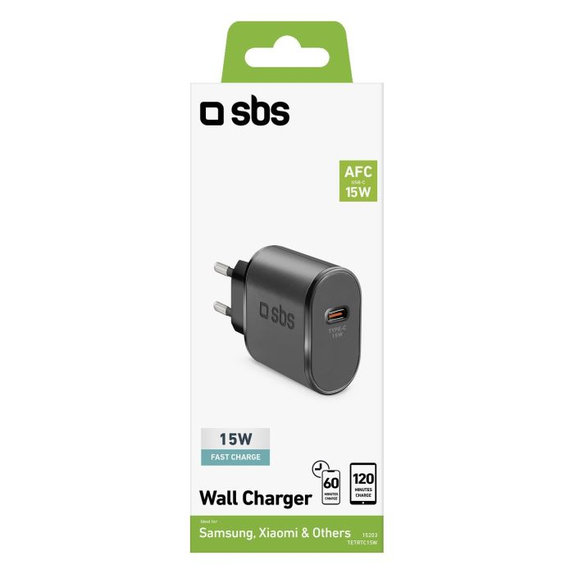 Adattatore di ricarica 15W USB-C, Black, SBS