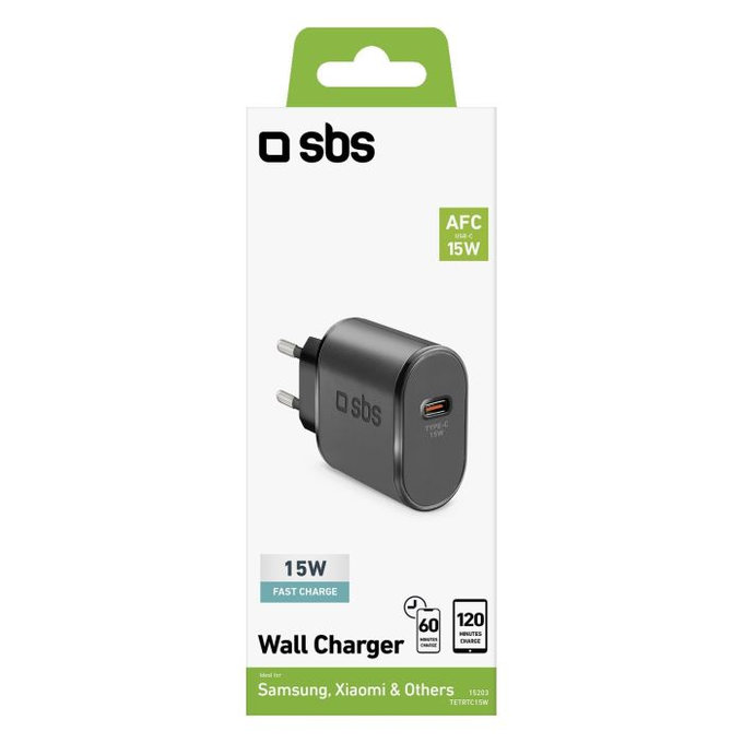 Adattatore di ricarica 15W USB-C, Black, SBS