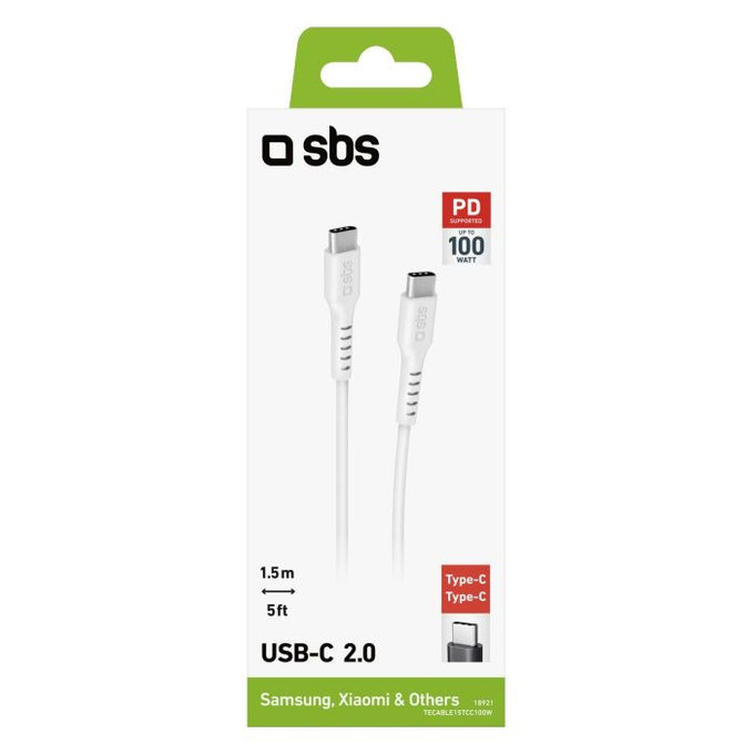 Cavo da USB-C a USB-C con PowerDelivery 100W 1,5 m, White, SBS