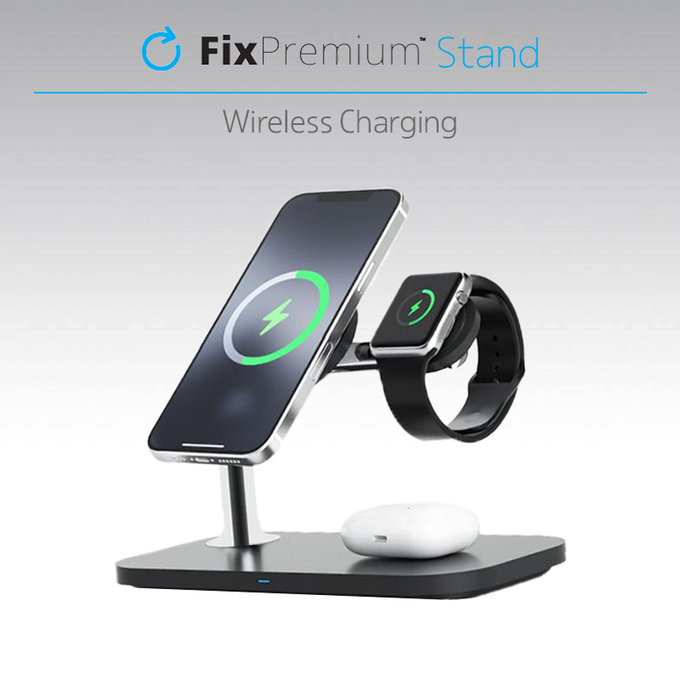 Supporto MagSafe 3in1 per iPhone, Apple Watch e AirPods, Black, FixPremium