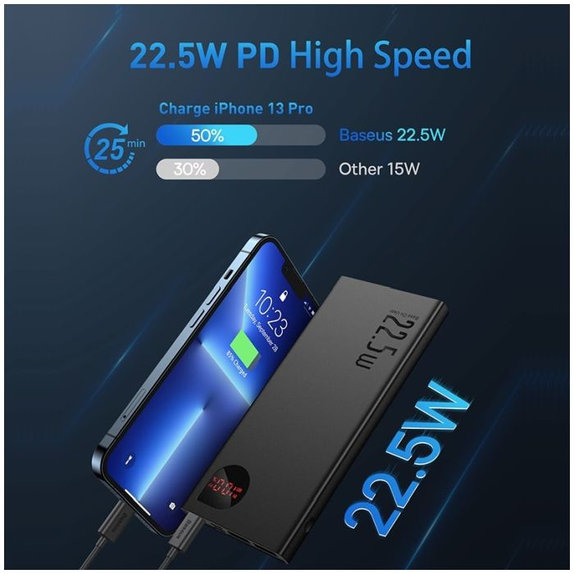 PowerBank 10 000mAh, Black, Baseus
