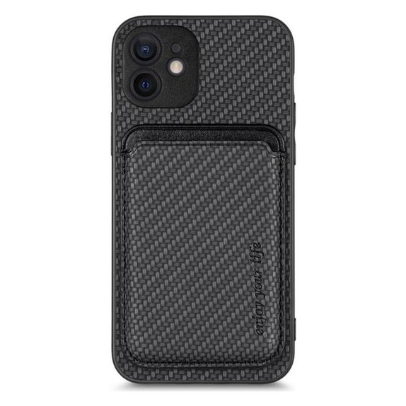 Custodia Carbon con MagSafe Wallet per iPhone 12 mini, Black, FixPremium