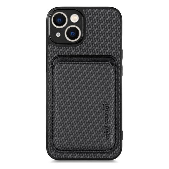 Custodia Carbon con MagSafe Wallet per iPhone 13 mini, Black, FixPremium