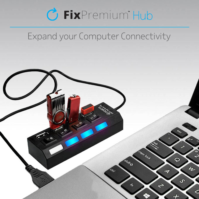 Hub USB con interruttore di alimentazione per 7 USB, Black, FixPremium