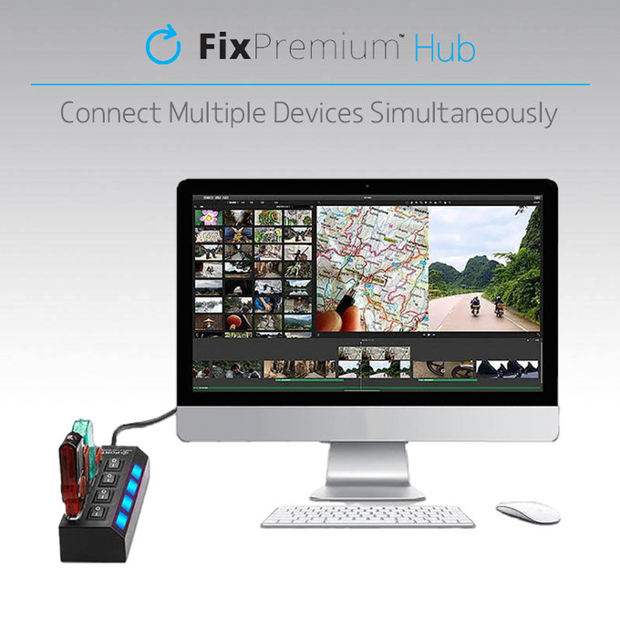 Hub USB con interruttore di alimentazione per 4 USB, Black, FixPremium