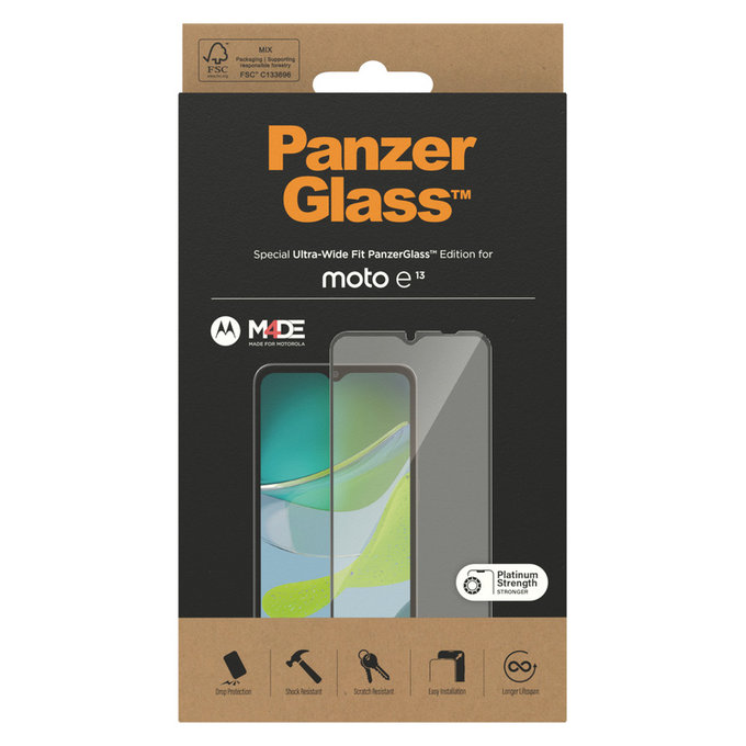 Vetro temperato UWF per Motorola Moto E13, Nero, PanzerGlass
