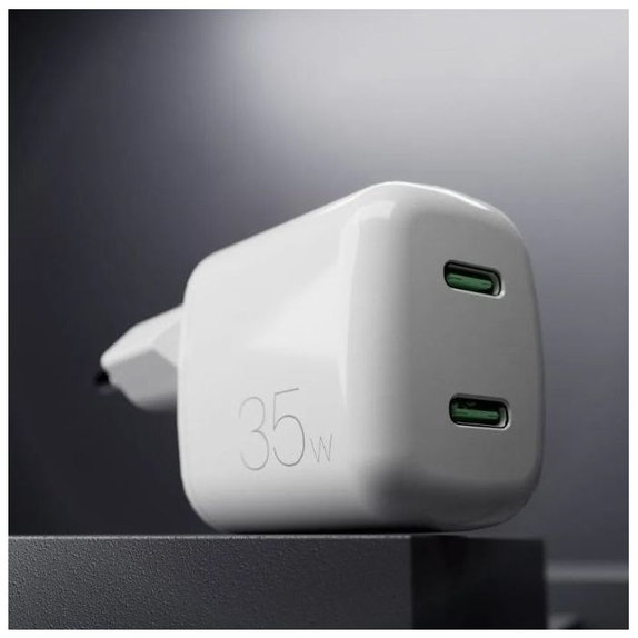 Adattatore di ricarica MiniPro 2x USB-C GaN 35W, White, PURO