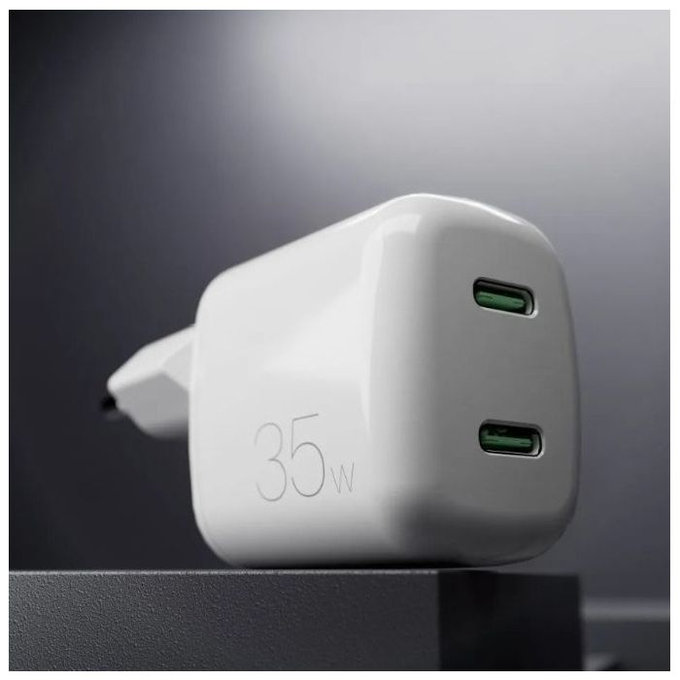 Adattatore di ricarica MiniPro 2x USB-C GaN 35W, White, PURO