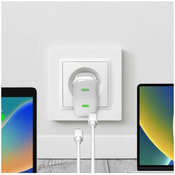 Adattatore di ricarica MiniPro 2x USB-C GaN 35W, White, PURO