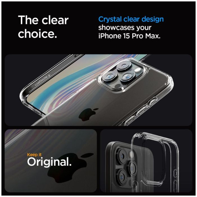 Custodia Ultra Hybrid per iPhone 15 Pro Max, Crystal Clear, Spigen