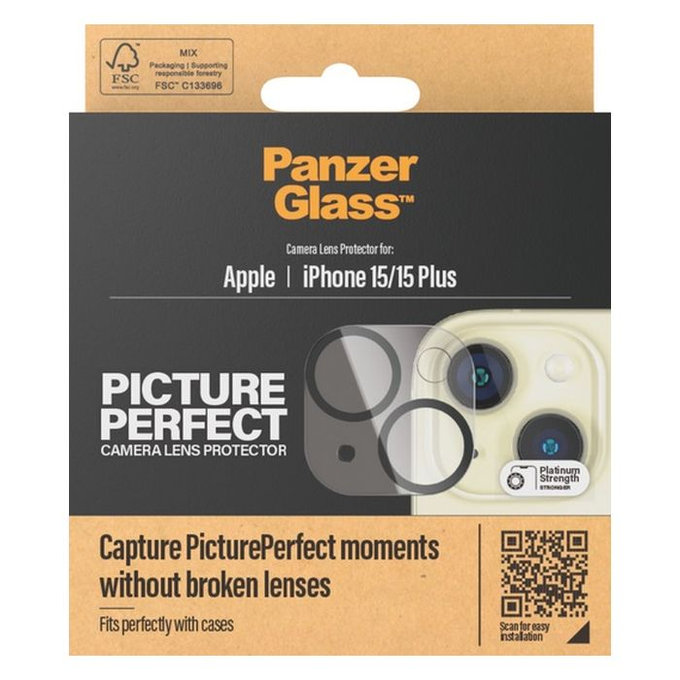 Protezione obiettivo fotocamera posteriore PicturePerfect per iPhone 15, 15 Plus, Transparent, PanzerGlass
