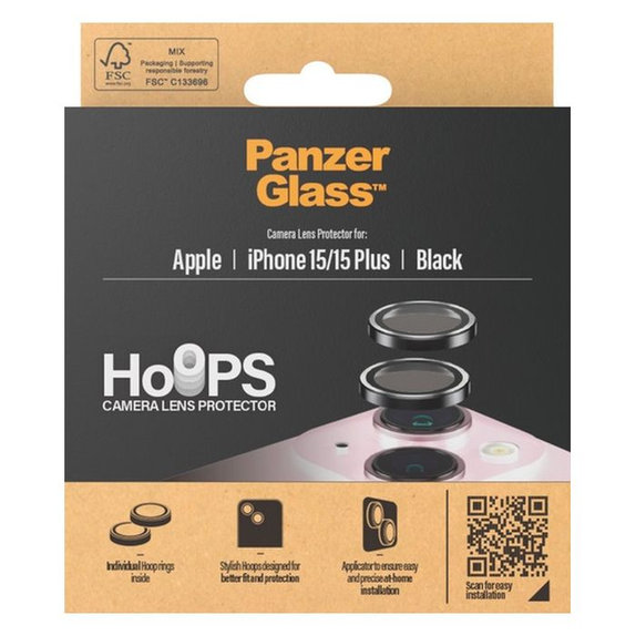 Protezione obiettivo fotocamera posteriore Hoops per iPhone 15, 15 Plus, Transparent, PanzerGlass