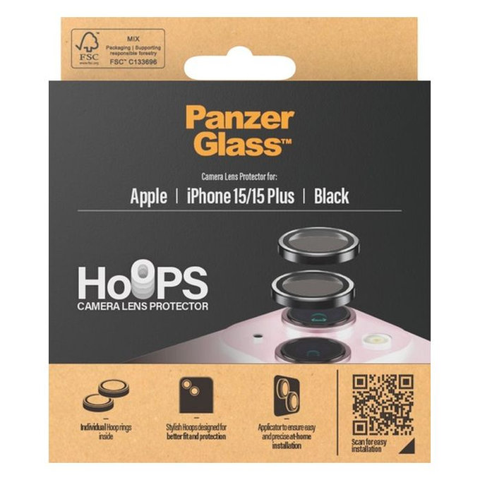 Protezione obiettivo fotocamera posteriore Hoops per iPhone 15, 15 Plus, Transparent, PanzerGlass