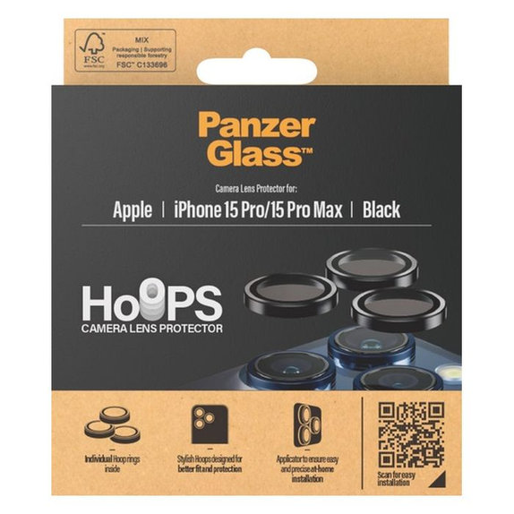 Protezione obiettivo fotocamera posteriore Hoops per iPhone 15 Pro, 15 Pro Max, Transparent, PanzerGlass
