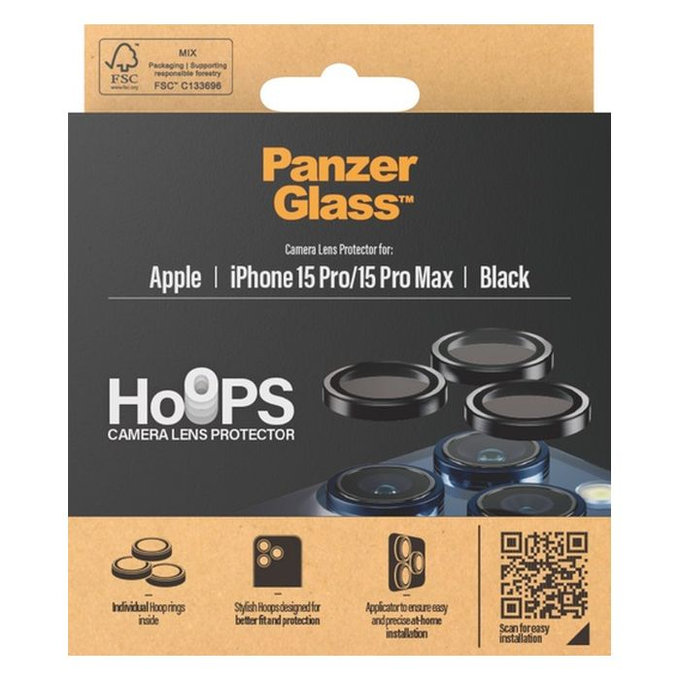 Protezione obiettivo fotocamera posteriore Hoops per iPhone 15 Pro, 15 Pro Max, Transparent, PanzerGlass