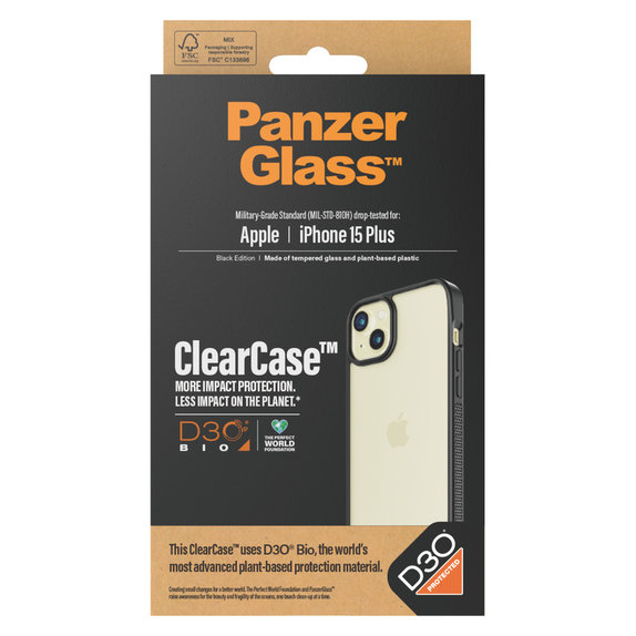 Custodia ClearCase D3O per iPhone 15 Plus, Nero, PanzerGlass
