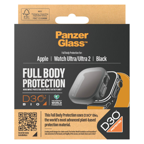 Vetro temperato Full Body D3O per Apple Watch Ultra/Ultra 2, Nero, PanzerGlass