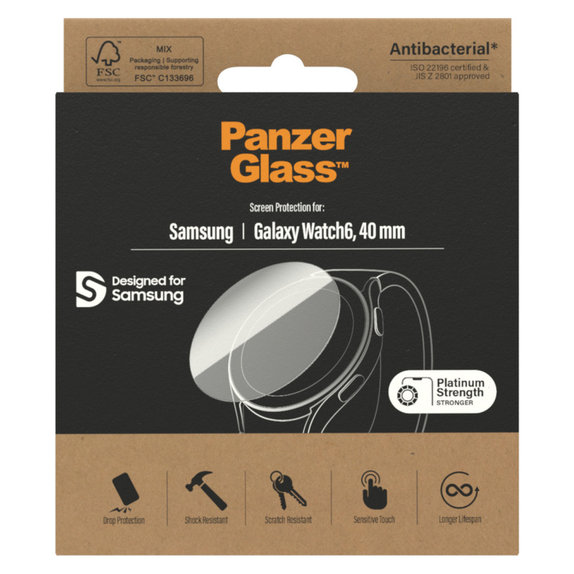 Vetro temperato Flat Glass AB per Samsung Galaxy Watch6 40 mm, Trasparente, PanzerGlass