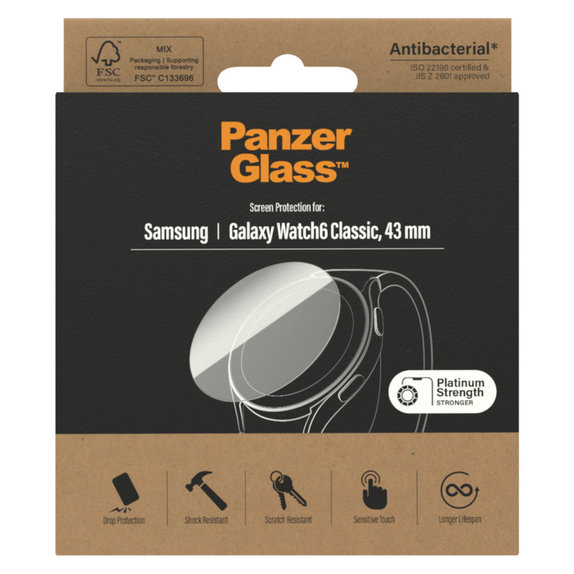 Vetro temperato Flat Glass AB per Samsung Galaxy Watch6 43 mm, Trasparente, PanzerGlass