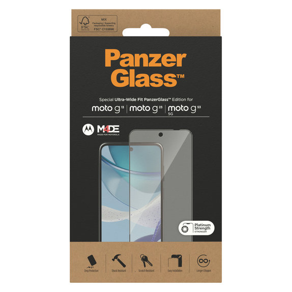 Vetro temperato UWF per Motorola Moto G13/G23/G53 5G, Nero, PanzerGlass