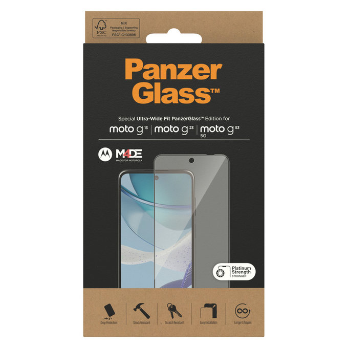 Vetro temperato UWF per Motorola Moto G13/G23/G53 5G, Nero, PanzerGlass