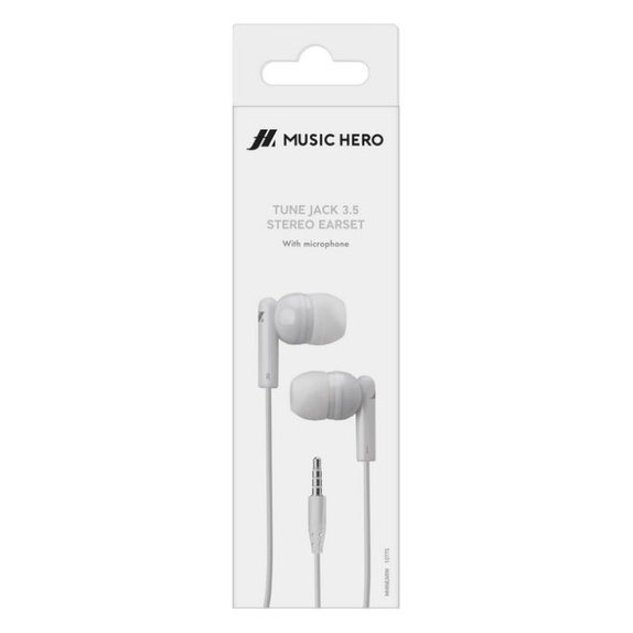 Auricolari stereo Tune con jack 3.5 mm, White, Music Hero