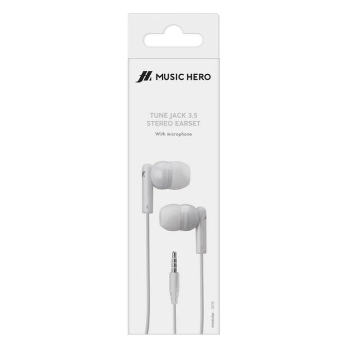 Auricolari stereo Tune con jack 3.5 mm, White, Music Hero