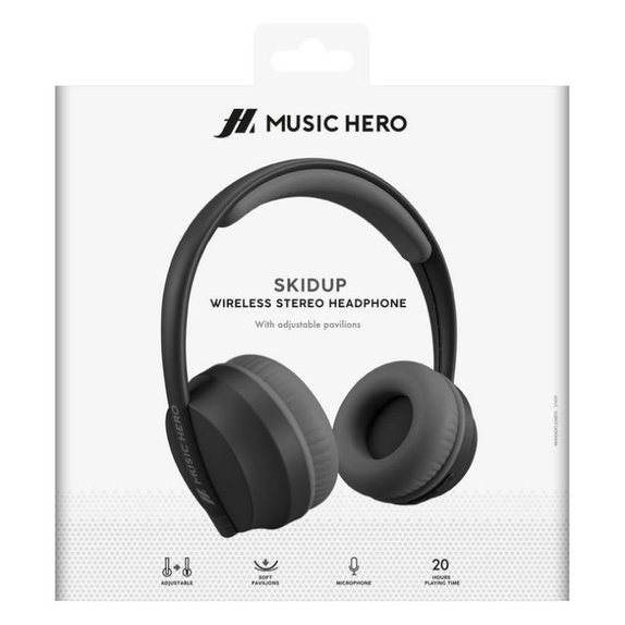 Auricolari stereo wireless Skidup con microfono, Black, Music Hero
