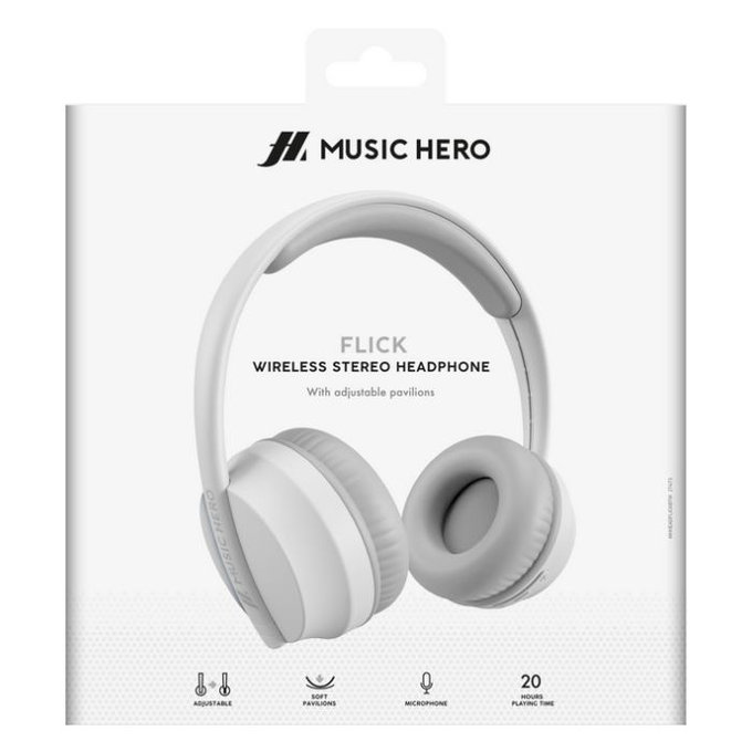 Auricolari stereo wireless Skidup con microfono, White, Music Hero