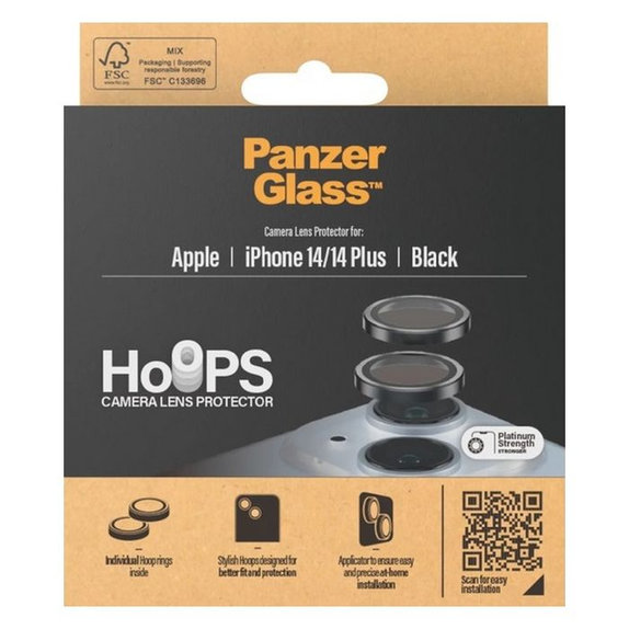 Protezione obiettivo fotocamera posteriore Hoops per iPhone 14 a 14 Plus, Black, PanzerGlass