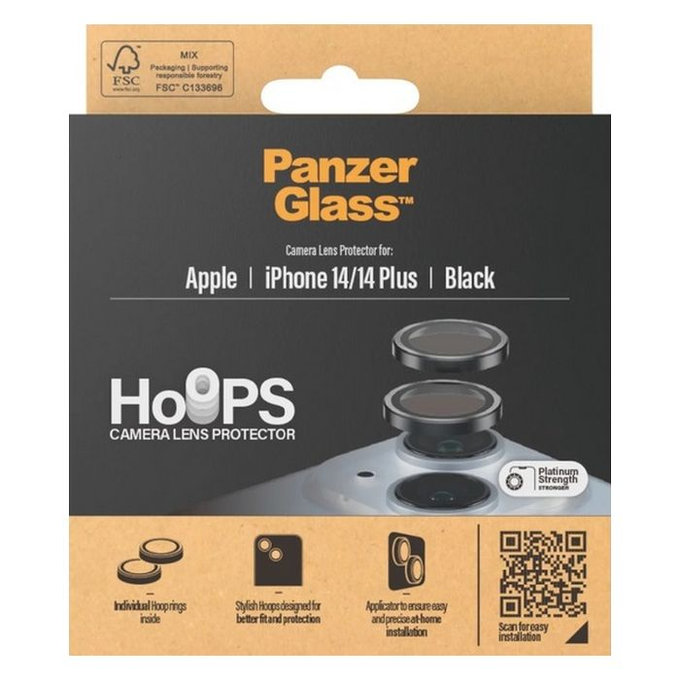 Protezione obiettivo fotocamera posteriore Hoops per iPhone 14 a 14 Plus, Black, PanzerGlass