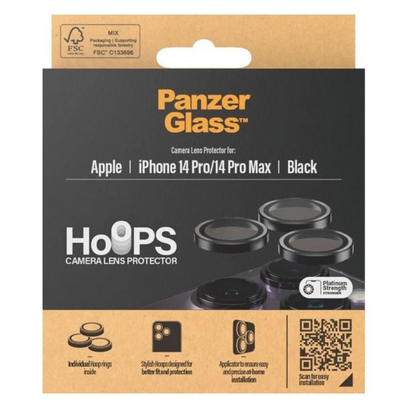 Protezione obiettivo fotocamera posteriore Hoops per iPhone 14 Pro a 14 Pro Max, Black, PanzerGlass
