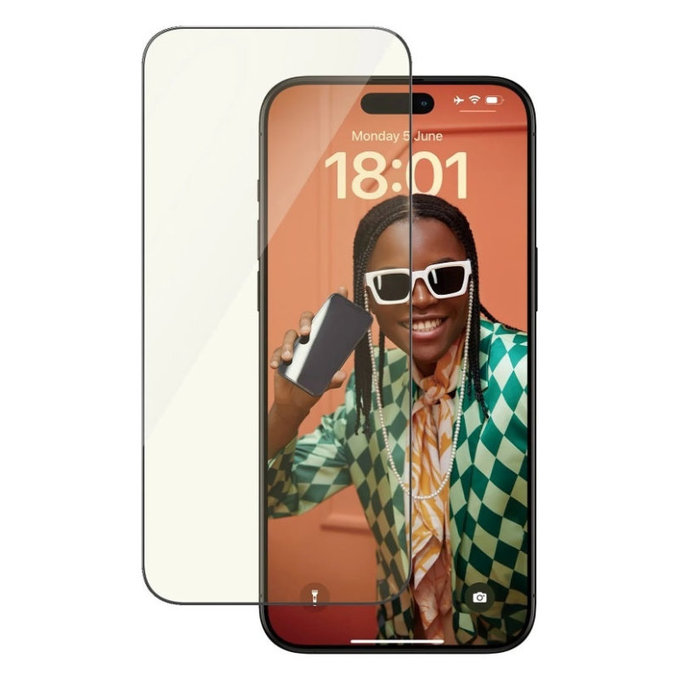 Vetro temperato UWF Eyecare con applicatore per iPhone 15 Pro Max, Nero, PanzerGlass