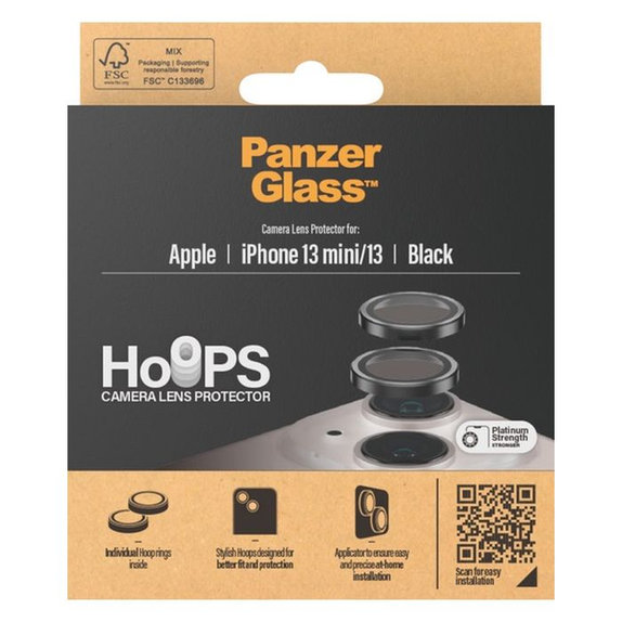 Protezione obiettivo fotocamera posteriore Hoops per iPhone 13 a 13 mini, Black, PanzerGlass